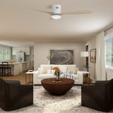 Spezia 52 Inch 3 Blade Flush Mount Smart Ceiling Fan With Led Light Kit Remote White Bamboo Wood