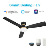 Spezia 52 Inch 3 Blade Flush Mount Smart Ceiling Fan With Led Light Kit Remote Black Black Gold Detail