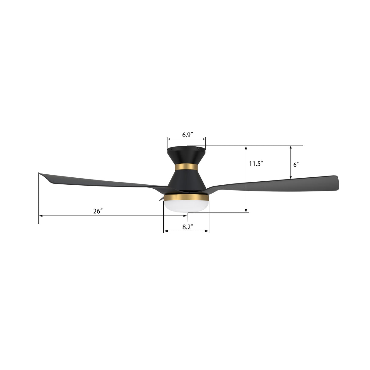 Spezia 52 Inch 3 Blade Flush Mount Smart Ceiling Fan With Led Light Kit Remote Black Black Gold Detail