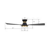 Spezia 52 Inch 3 Blade Flush Mount Smart Ceiling Fan With Led Light Kit Remote Black Black Gold Detail