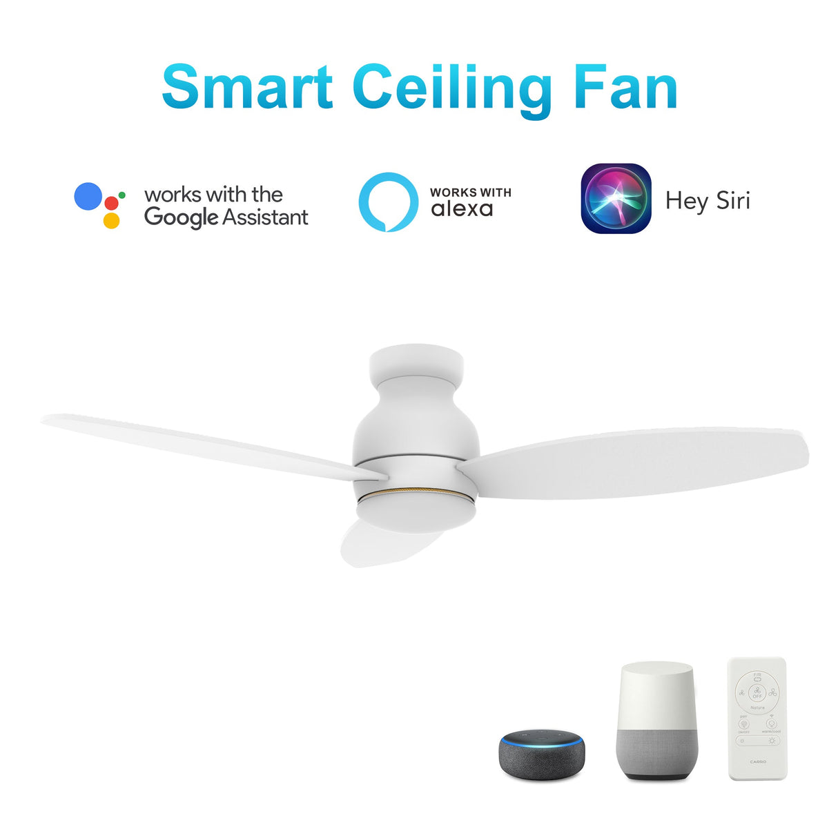 TRENTO 52 In 3 Blade Smart Ceiling Fan With Integrated LED Lights With Google Home
