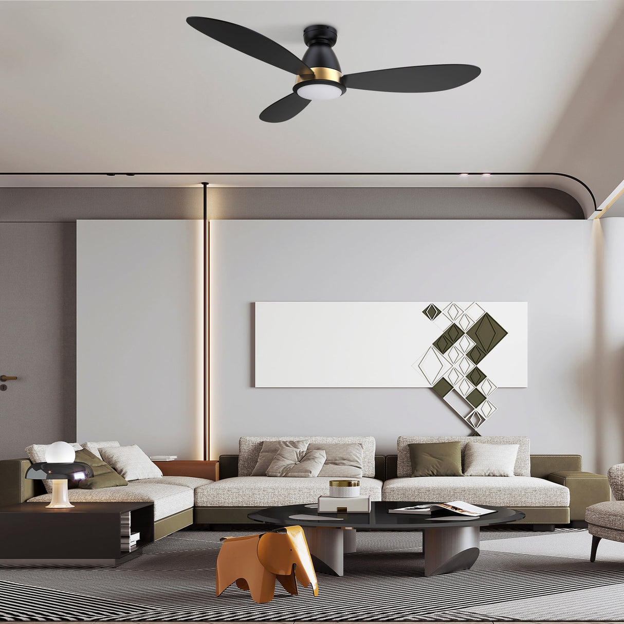 YORK 52 inch 3-Blade Flush Mount Smart Ceiling Fan with LED Light & Remote