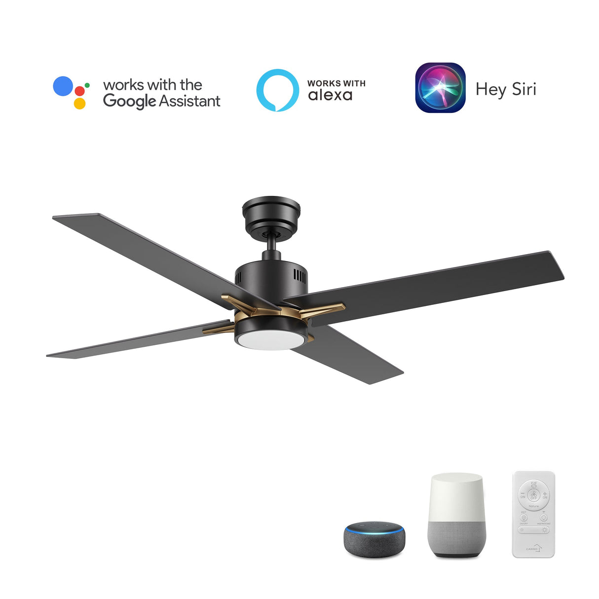 MONTGOMERY 52 In 4 Blade Smart Ceiling Fan With Integrated LED Lights With Google Home