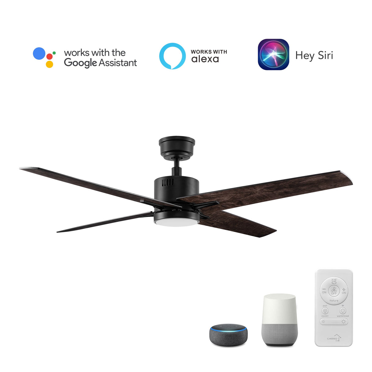 MONTGOMERY 52 In 4 Blade Smart Ceiling Fan With Integrated LED Lights With Google Home