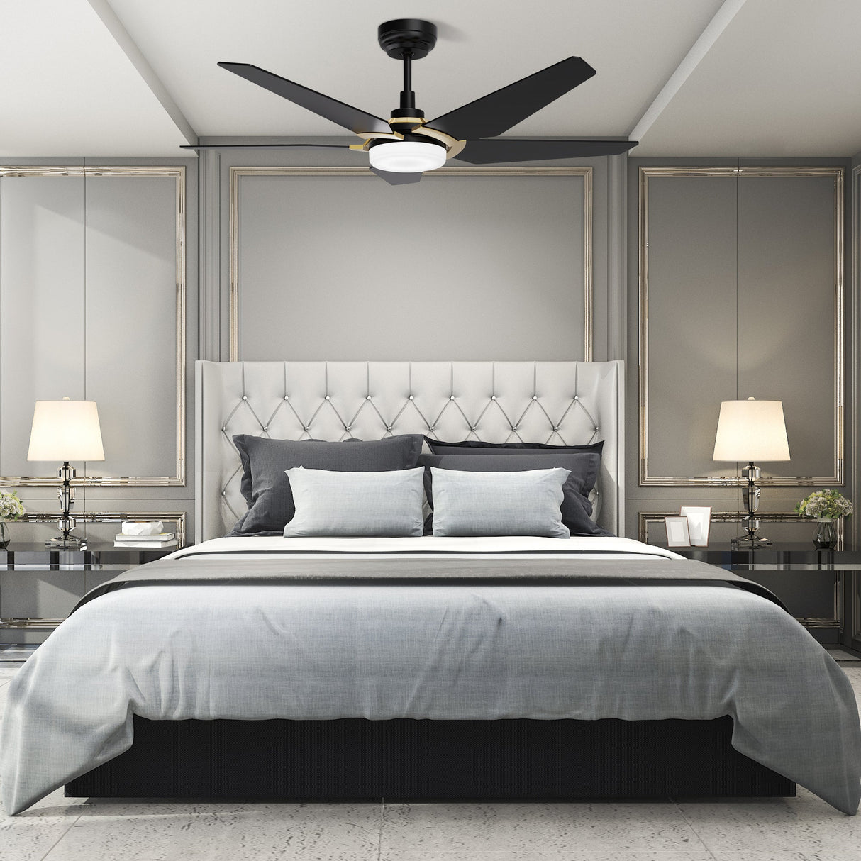 KAJ 52 In 5 Blade Smart Ceiling Fan With Integrated LED Lights With Google Home
