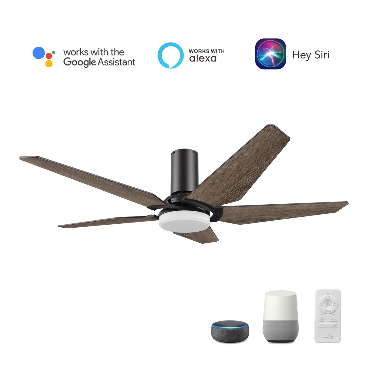 KAJ 52 inch 5-Blade Flush Mount Smart Ceiling Fan with LED Light & Remote