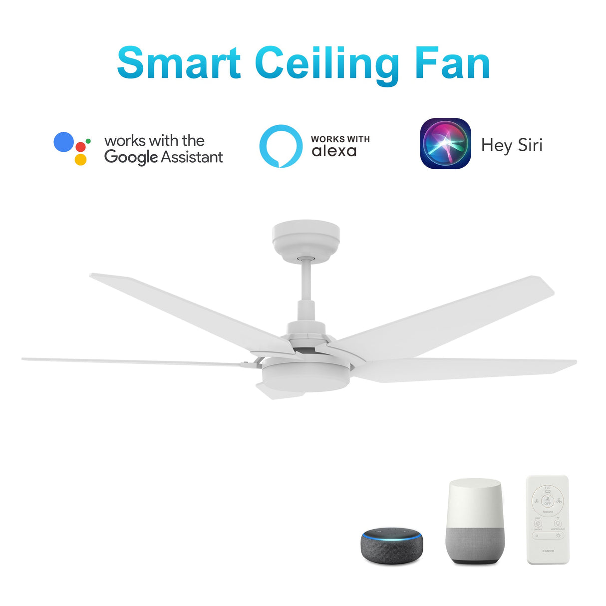 KAJ 52 In 5 Blade Smart Ceiling Fan With Integrated LED Lights With Google Home