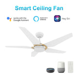 KAJ 52 In 5 Blade Smart Ceiling Fan With Integrated LED Lights With Google Home