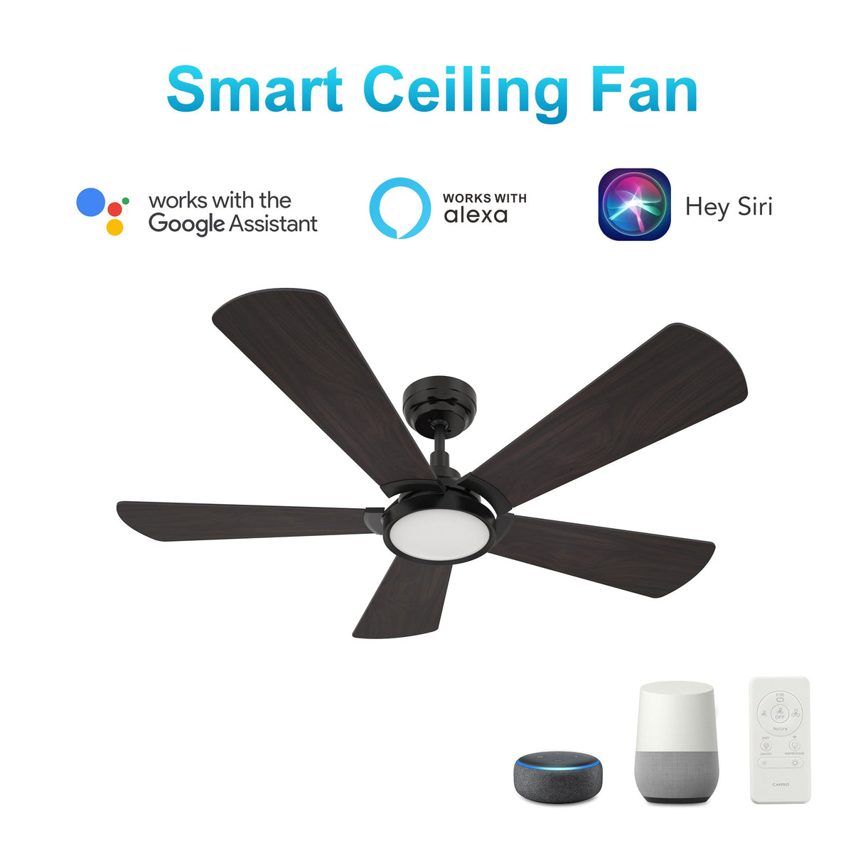 BRISA 52 In 5 Blade Smart Ceiling Fan With Integrated LED Lights With Google Home
