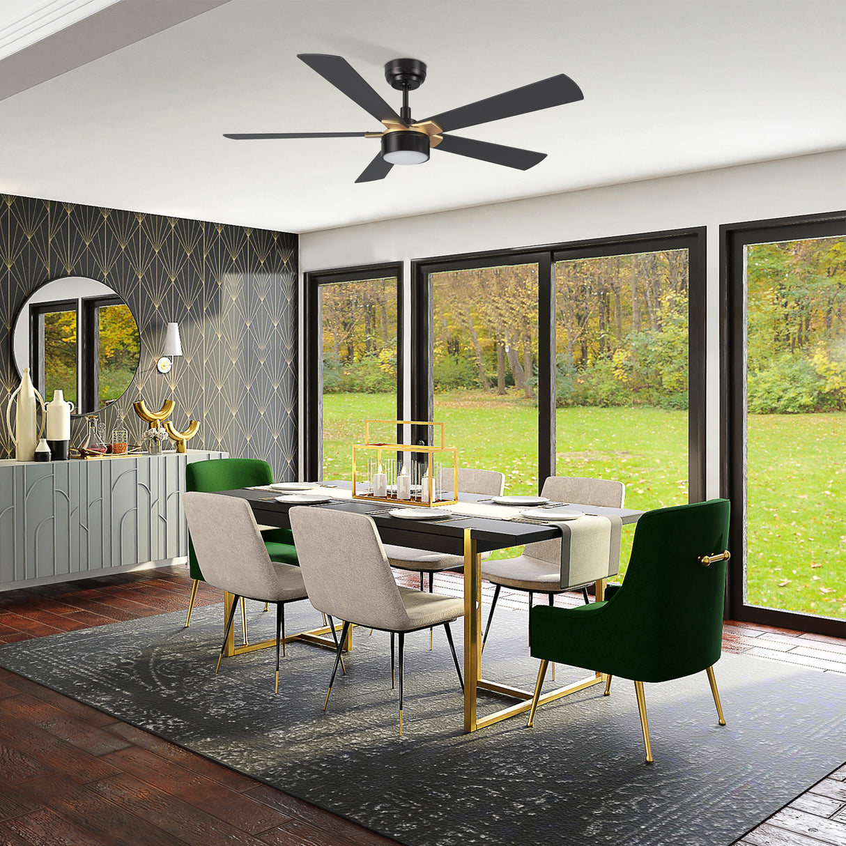 STOCKTON 52 In 5 Blade Smart Ceiling Fan With Integrated LED Lights With Google Home