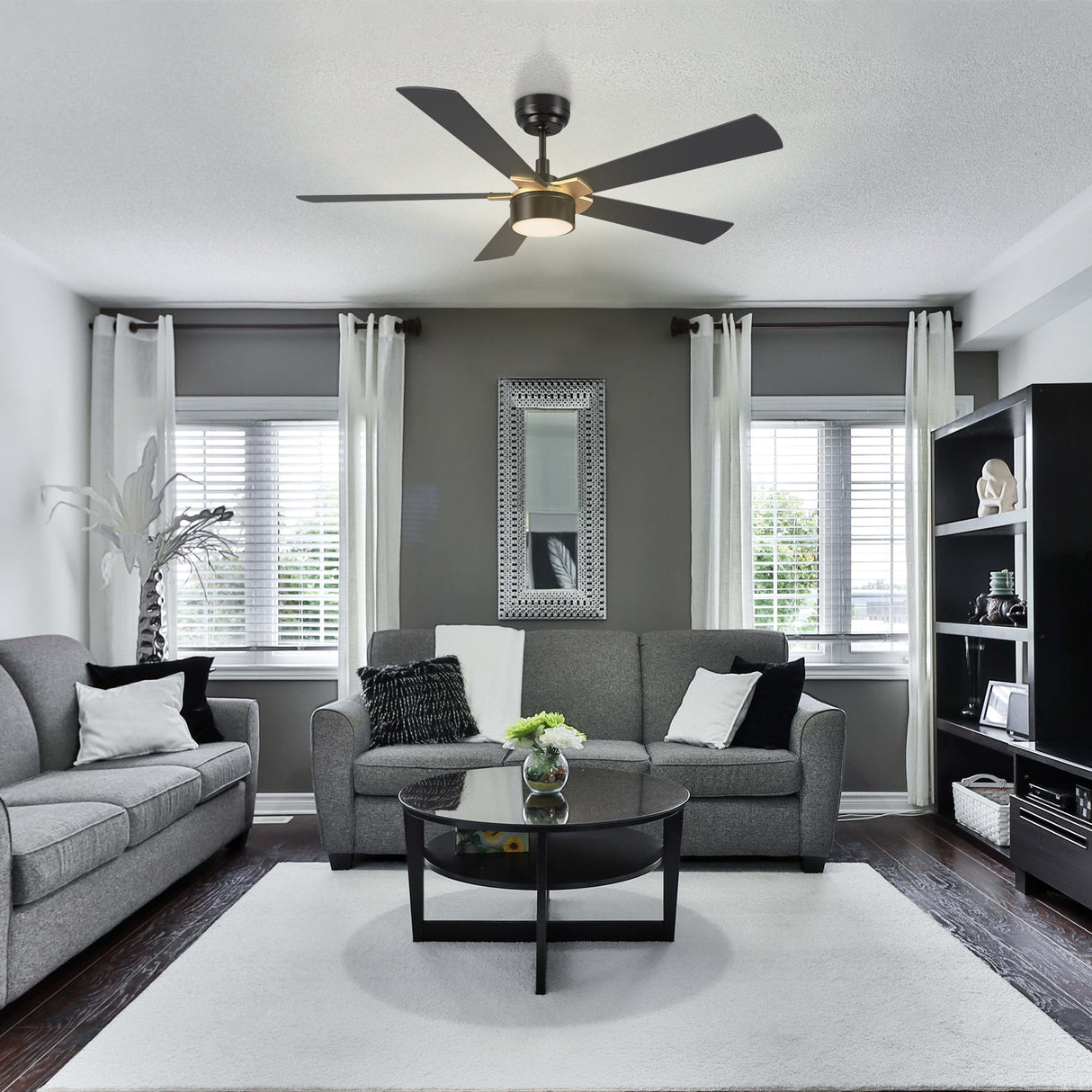 STOCKTON 52 In 5 Blade Smart Ceiling Fan With Integrated LED Lights With Google Home