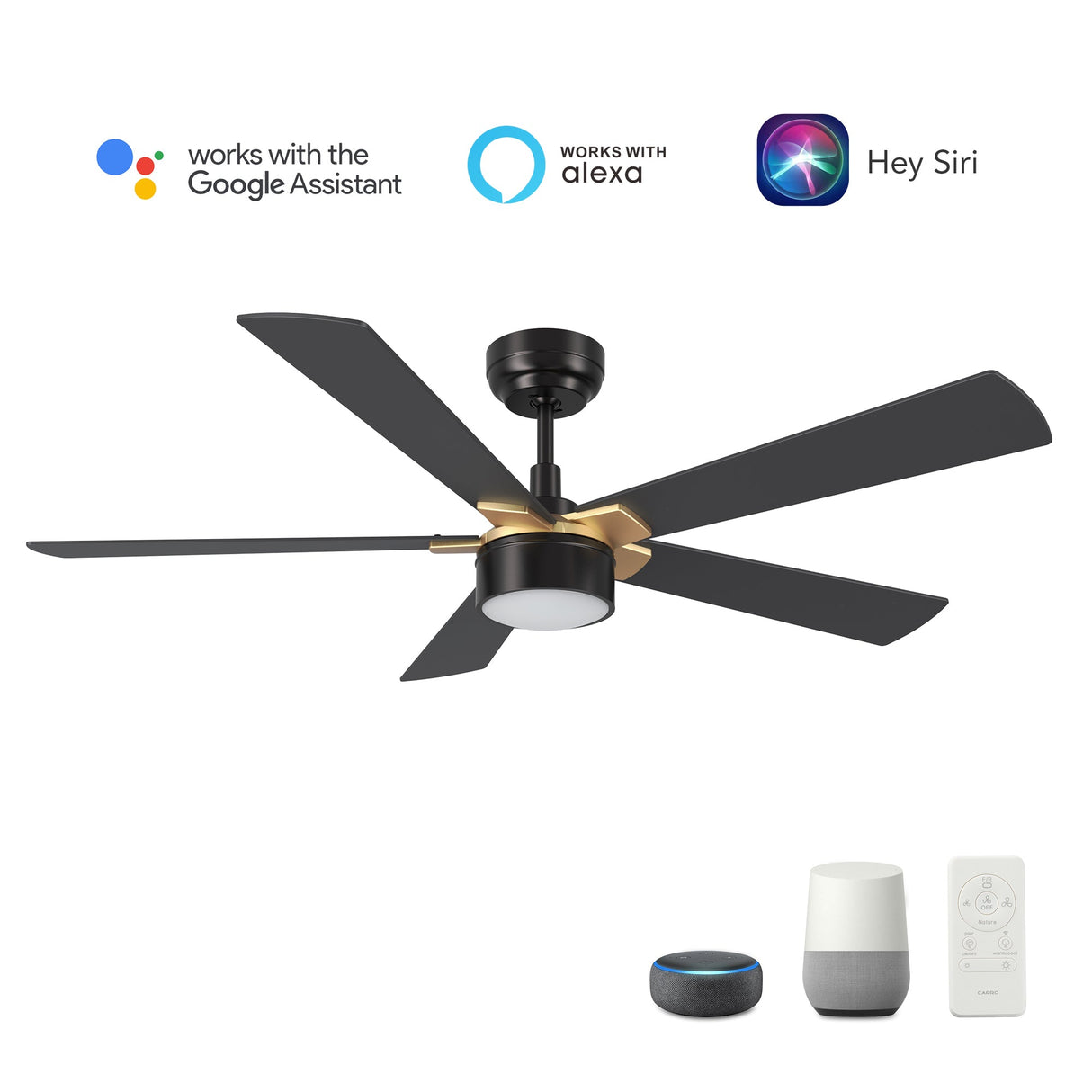 STOCKTON 52 In 5 Blade Smart Ceiling Fan With Integrated LED Lights With Google Home