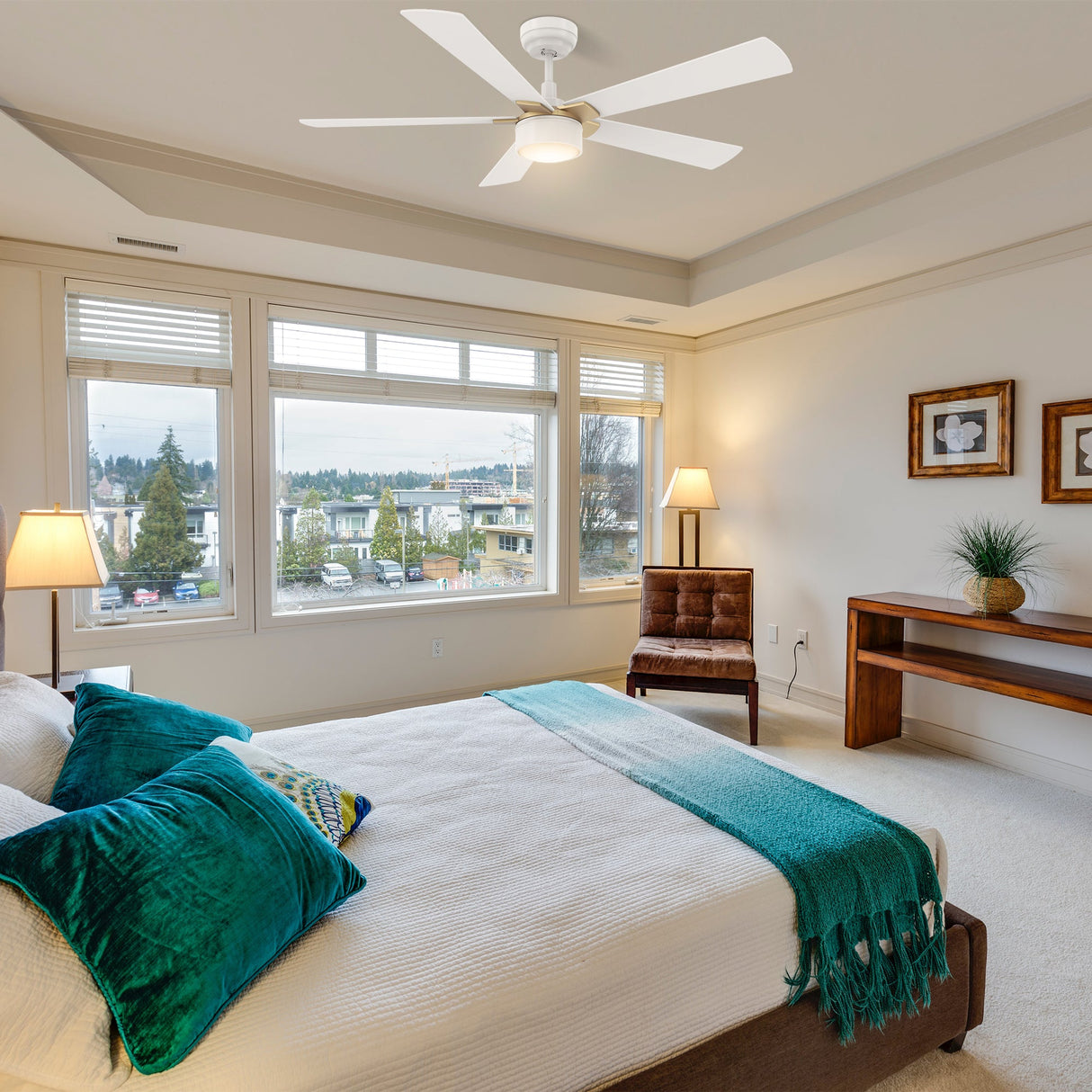 STOCKTON 52 In 5 Blade Smart Ceiling Fan With Integrated LED Lights With Google Home
