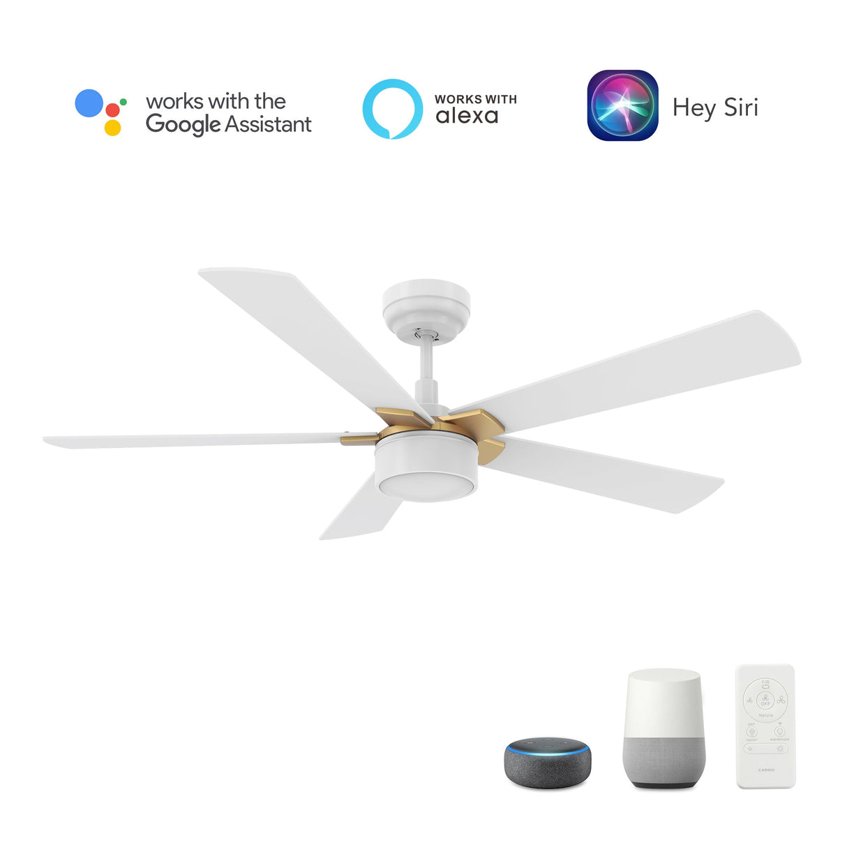 STOCKTON 52 In 5 Blade Smart Ceiling Fan With Integrated LED Lights With Google Home