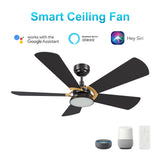 SAVILI 52 In 5 Blade Smart Ceiling Fan With Integrated LED Lights With Google Home