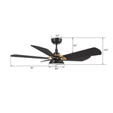 SAVILI 52 In 5 Blade Smart Ceiling Fan With Integrated LED Lights With Google Home