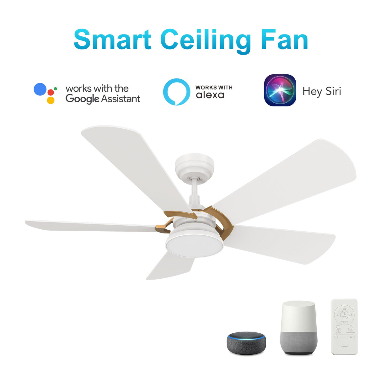SAVILI 52 In 5 Blade Smart Ceiling Fan With Integrated LED Lights With Google Home