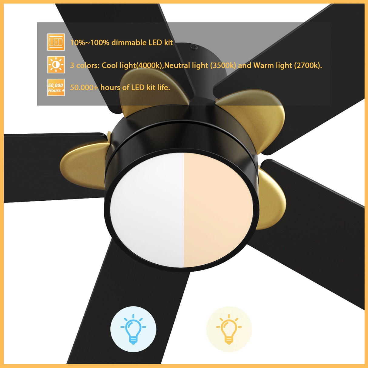 TARRASA 52 inch 5-Blade Flush Mount Smart Ceiling Fan with LED Light & Remote