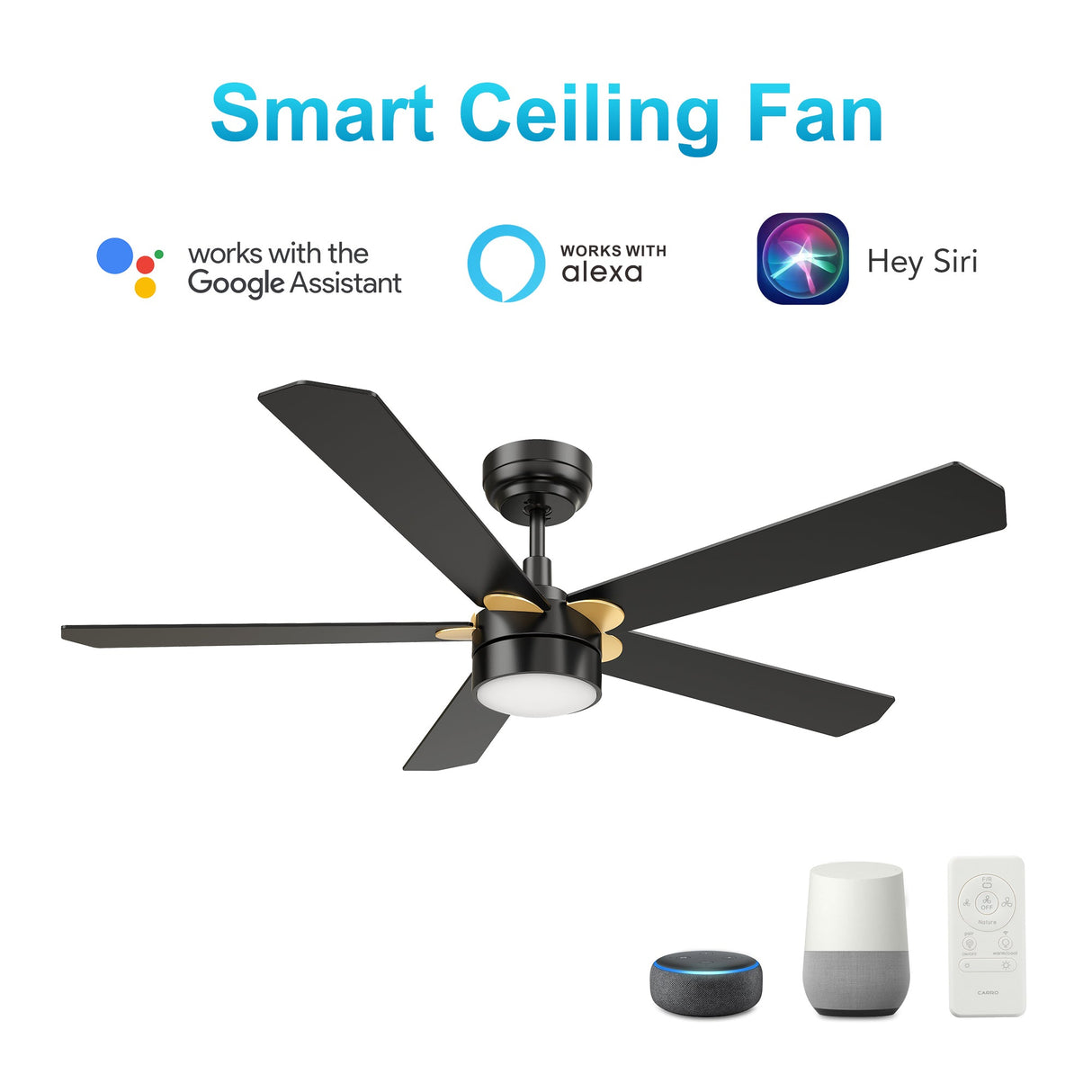 TARRASA 52 In 5 Blade Smart Ceiling Fan With Integrated LED Lights With Google Home