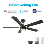 TARRASA 52 In 5 Blade Smart Ceiling Fan With Integrated LED Lights With Google Home