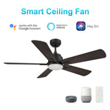 OLINDA 52 In 5 Blade Smart Ceiling Fan With Integrated LED Lights With Google Home