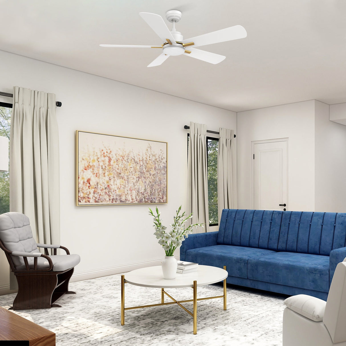 OLINDA 52 In 5 Blade Smart Ceiling Fan With Integrated LED Lights With Google Home