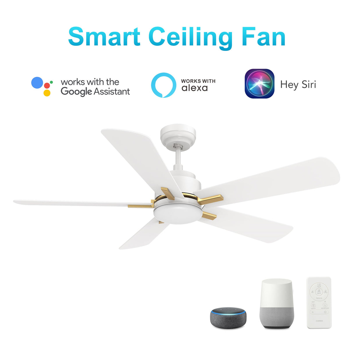 OLINDA 52 In 5 Blade Smart Ceiling Fan With Integrated LED Lights With Google Home