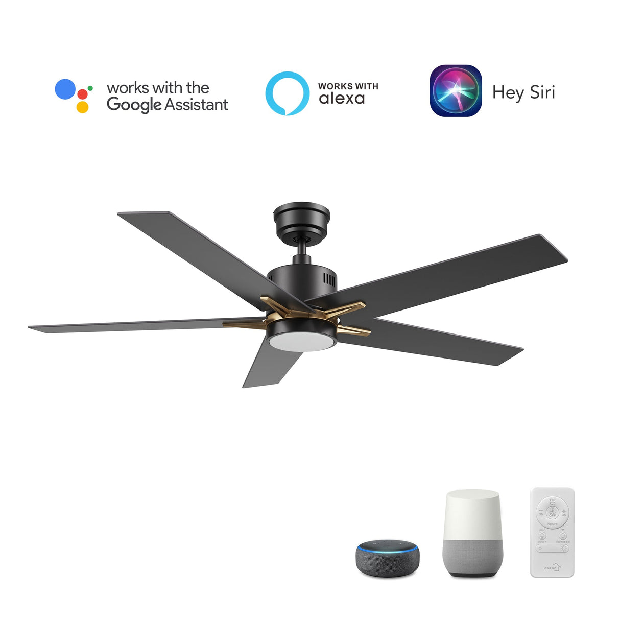 MONTGOMERY 52 In 5 Blade Smart Ceiling Fan With Integrated LED Lights With Google Home