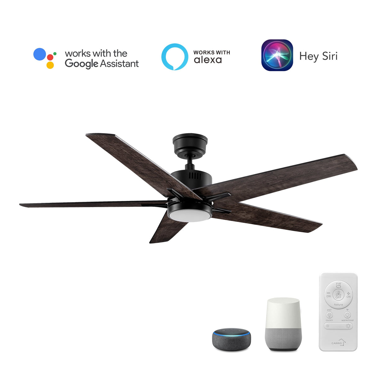 MONTGOMERY 52 In 5 Blade Smart Ceiling Fan With Integrated LED Lights With Google Home