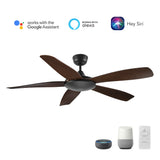 SALEM 52 In 5 Blade Smart Ceiling Fan Without  LED  Lights With Google Home