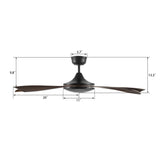 SALEM 52 In 5 Blade Smart Ceiling Fan Without  LED  Lights With Google Home