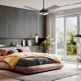 Journey 52 Inch 5 Blade Smart Ceiling Fan With Led Light Kit Remote Black Fine Wood Grain