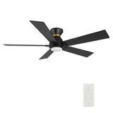 Ascender 52 Inch 5 Blade Flush Mount Smart Ceiling Fan With Led Light Remote Control Black Black Gold Rim
