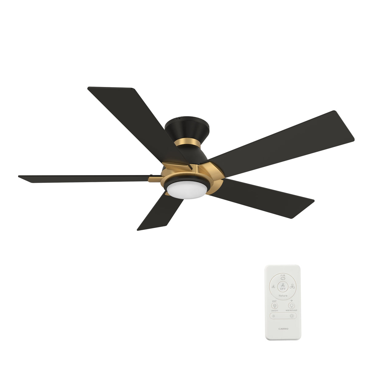 Ascender 52 Inch 5 Blade Flush Mount Smart Ceiling Fan With Led Light Remote Control Black Black Gold Rim