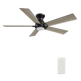 Ascender 52 Inch 5 Blade Flush Mount Smart Ceiling Fan With Led Light Remote Control Black Black Gold Rim