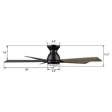 Ascender 52 Inch 5 Blade Flush Mount Smart Ceiling Fan With Led Light Remote Control Black Black Gold Rim