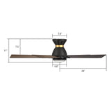 Ascender 52 Inch 5 Blade Flush Mount Smart Ceiling Fan With Led Light Remote Control Black Black Gold Rim