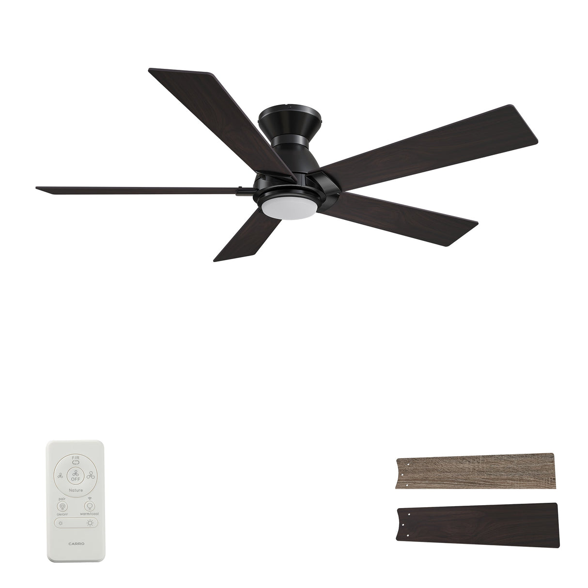 Ascender 52 Inch 5 Blade Flush Mount Smart Ceiling Fan With Led Light Remote Control Black Black Gold Rim
