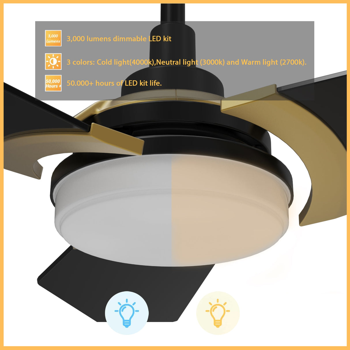 KAJ 56 In 3 Blade Smart Ceiling Fan With Integrated LED Lights With Google Home