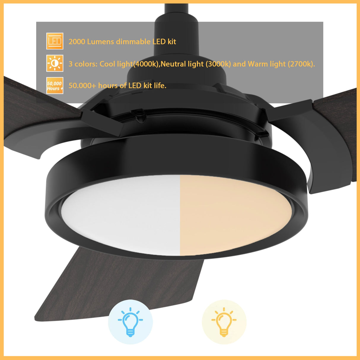 BRISA 52 In 3 Blade Smart Ceiling Fan With Integrated LED Lights With Google Home