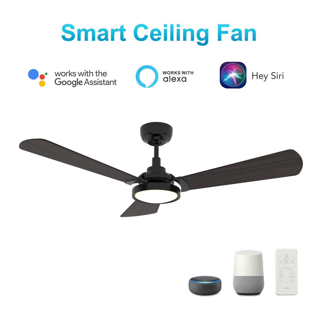 BRISA 52 In 3 Blade Smart Ceiling Fan With Integrated LED Lights With Google Home