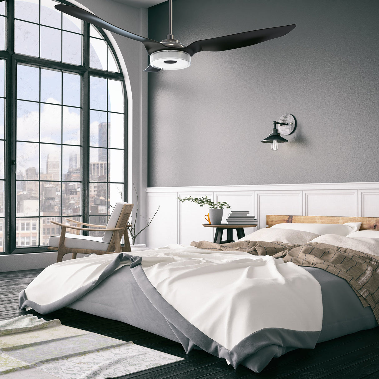 Fletcher 56 Inch 3 Blade Smart Ceiling Fan With Led Light Kit Remote Silver Black