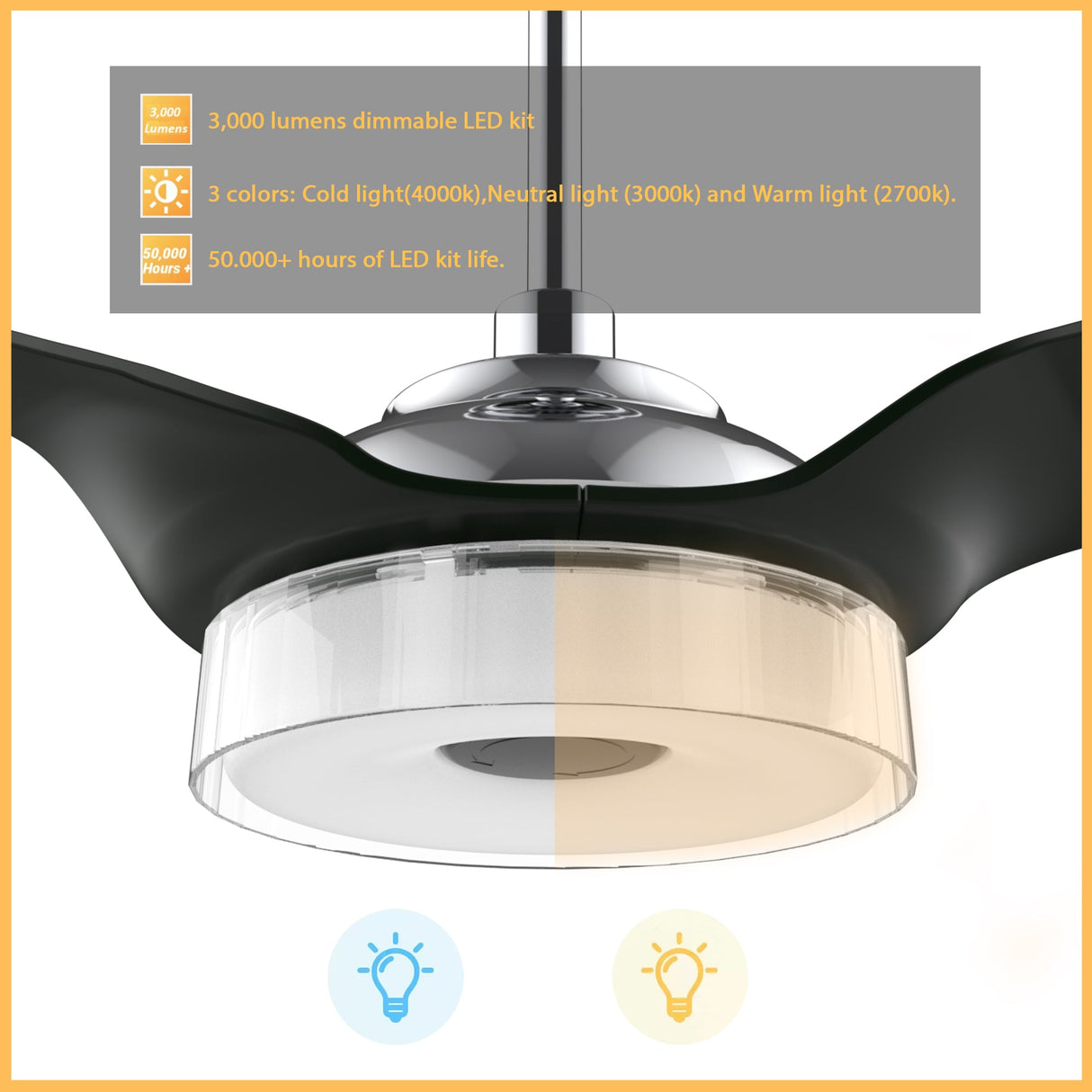 Fletcher 56 Inch 3 Blade Smart Ceiling Fan With Led Light Kit Remote Silver Black