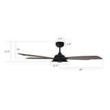 Journey 56 Inch 5 Blade Smart Ceiling Fan With Led Light Kit Remote Black Dark Wood Grain