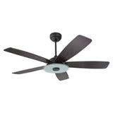 Journey 56 Inch 5 Blade Smart Ceiling Fan With Led Light Kit Remote Black Dark Wood Grain