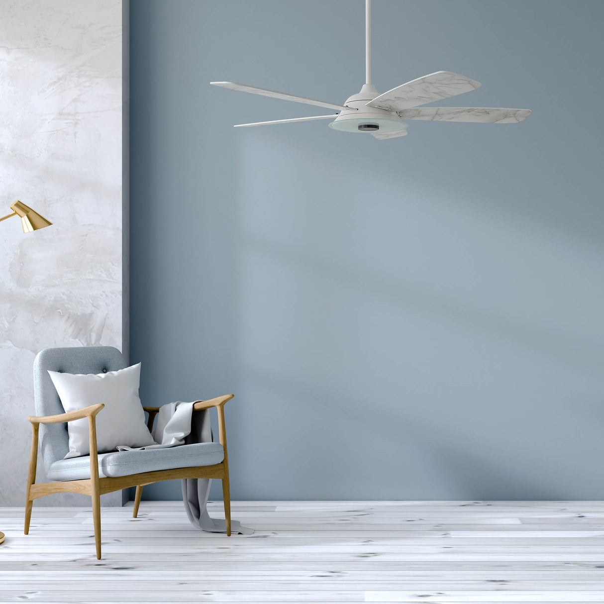 Journey 56 Inch 5 Blade Smart Ceiling Fan With Led Light Kit Remote White Marble Pattern