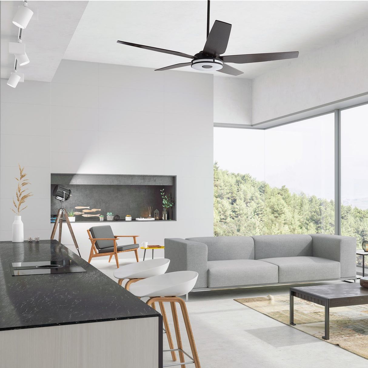 Elira 56 5 Blade Smart Ceiling Fan With Led Light Kit Remote Black Dark Wood