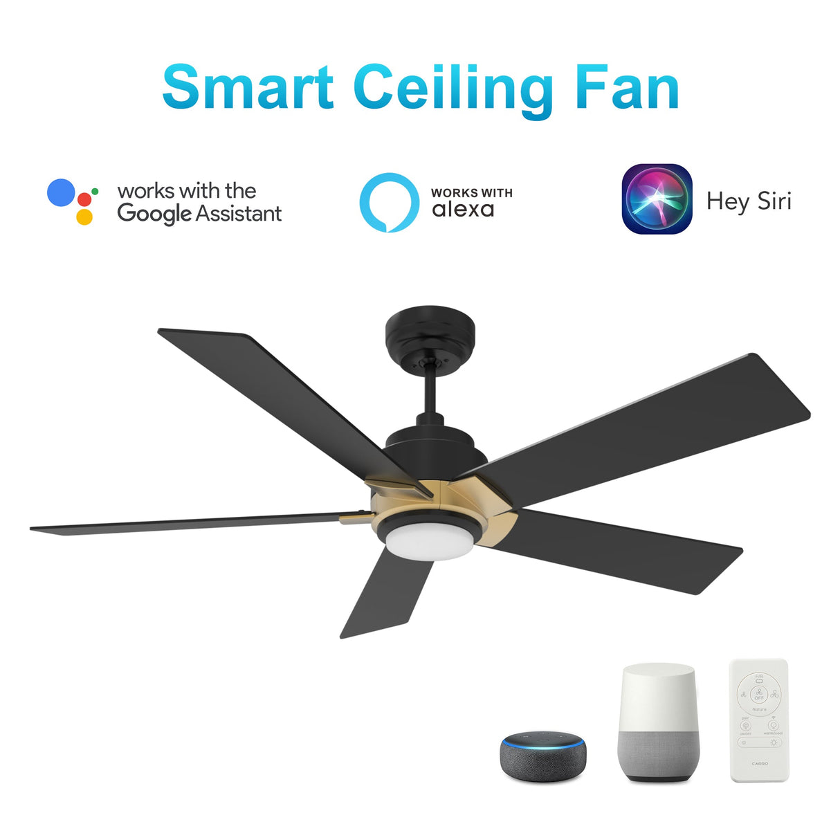 ASCENDER 52 In 5 Blade Smart Ceiling Fan With Integrated LED Lights With Google Home