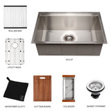 ZLINE 27 in. Garmisch Undermount Single Bowl Stainless Steel Kitchen Sink with Bottom Grid and Accessories (SLS-27)