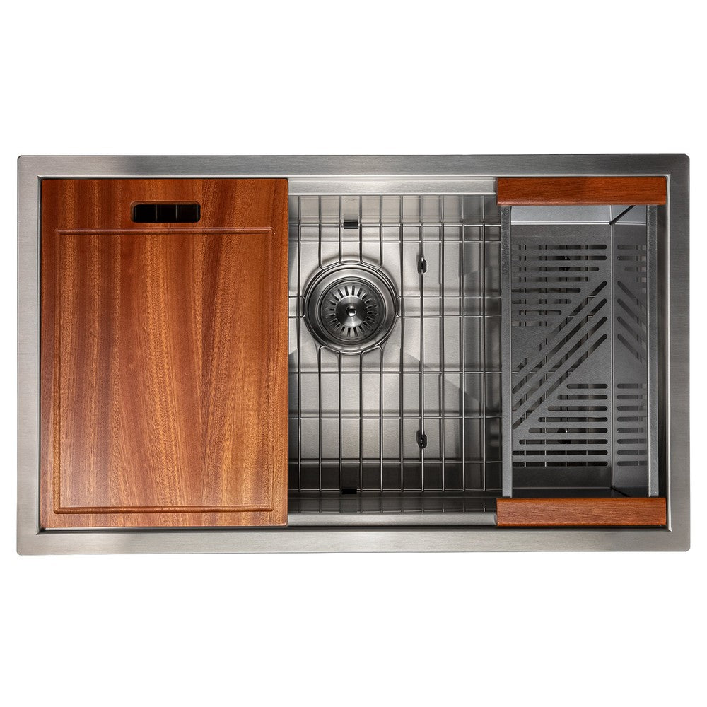 ZLINE 30 in. Garmisch Undermount Single Bowl Stainless Steel Kitchen Sink with Bottom Grid and Accessories (SLS-30)